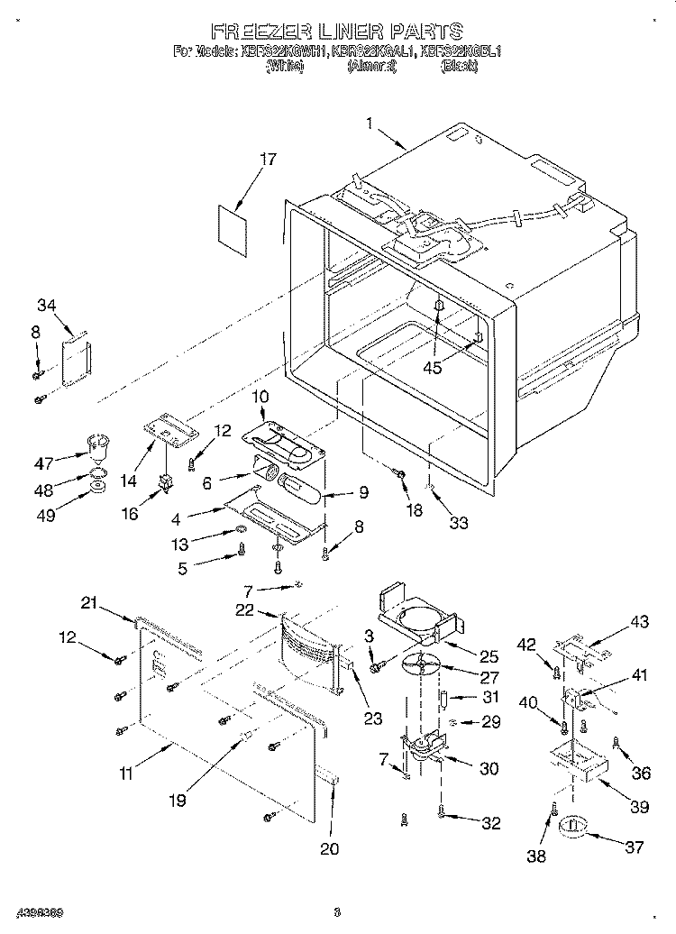 FREEZER LINER Diagram and Parts List for KBRS22KGWH1  KitchenAid Refrigerator