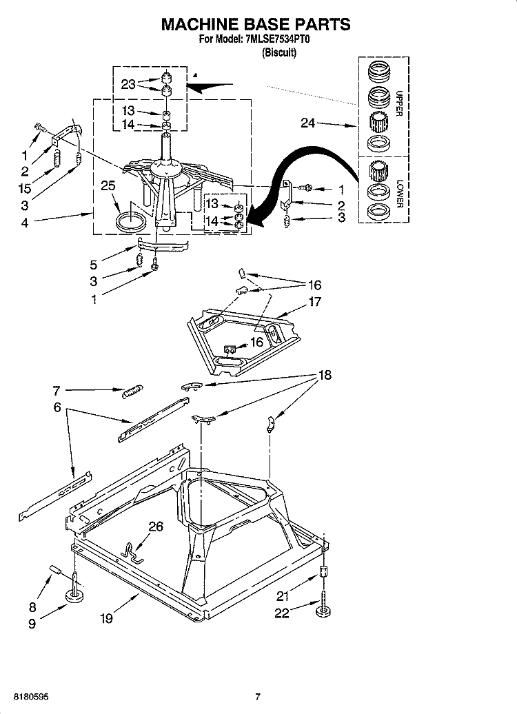 MACHINE BASE PARTS Diagram and Parts List for 7MLSE7534PT0  Whirlpool Washer