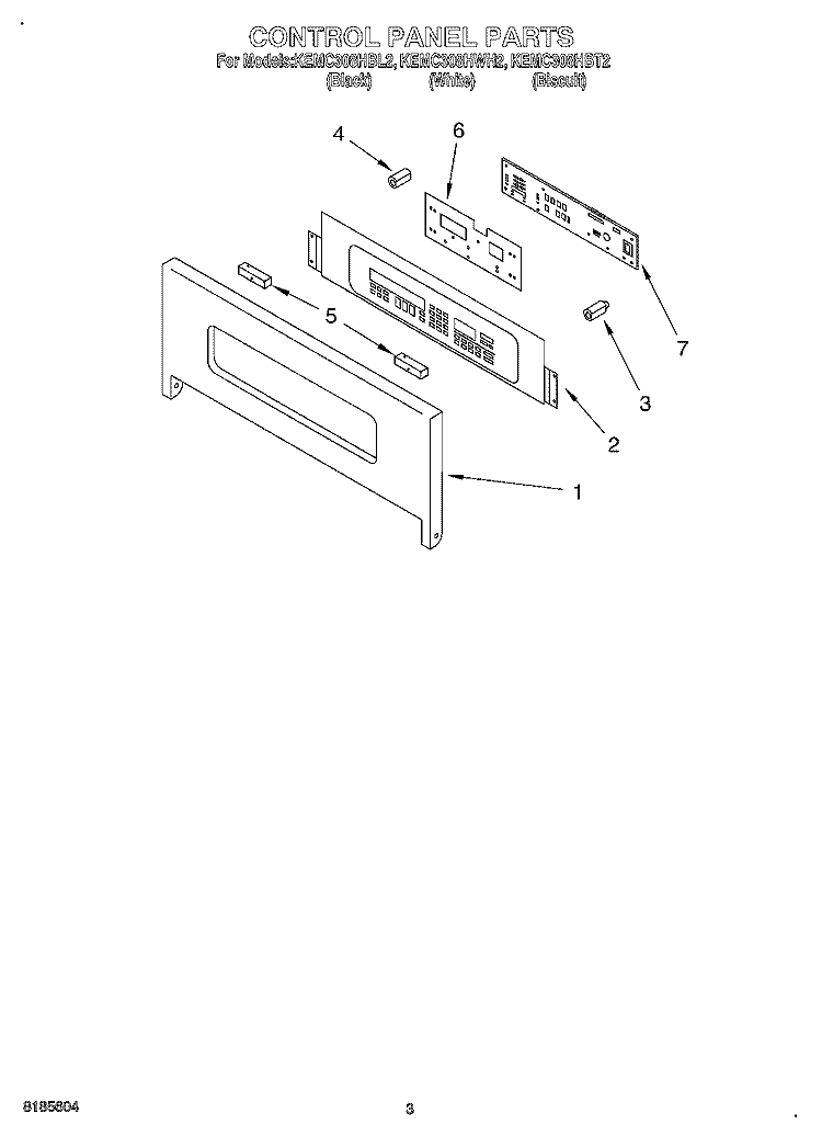 CONTROL PANEL Diagram and Parts List for KEMC308HWH2  KitchenAid Microwave Oven Combo