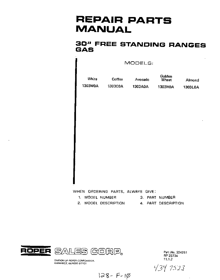 BACKGUARD Diagram and Parts List for 1303^0A  Whirlpool Range