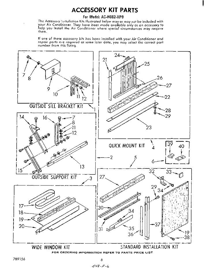 ACCESSORY KITS PARTS Diagram and Parts List for ACH082XP0  Whirlpool Air Conditioner