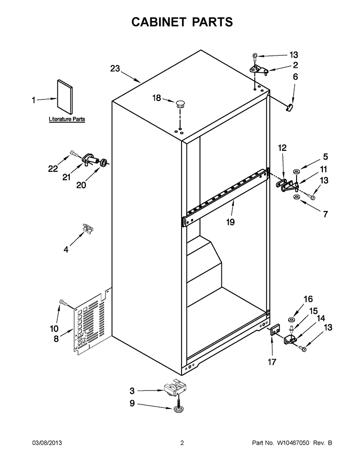 CABINET PARTS Diagram and Parts List for W8TXNGMWQ03  Whirlpool Refrigerator