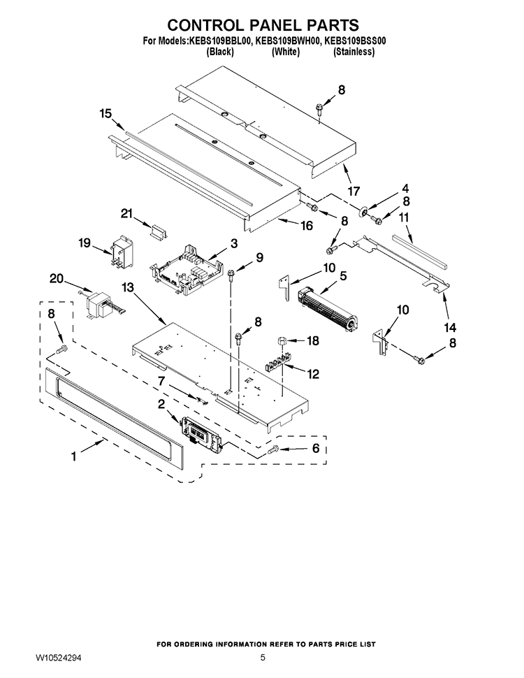 CONTROL PANEL PARTS Diagram and Parts List for KEBS109BBL00  KitchenAid Wall Oven