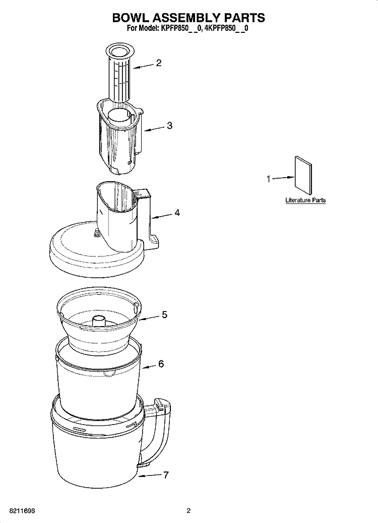 BOWL ASSEMBLY PARTS Diagram and Parts List for 4KPFP850PM0  KitchenAid Food Processor