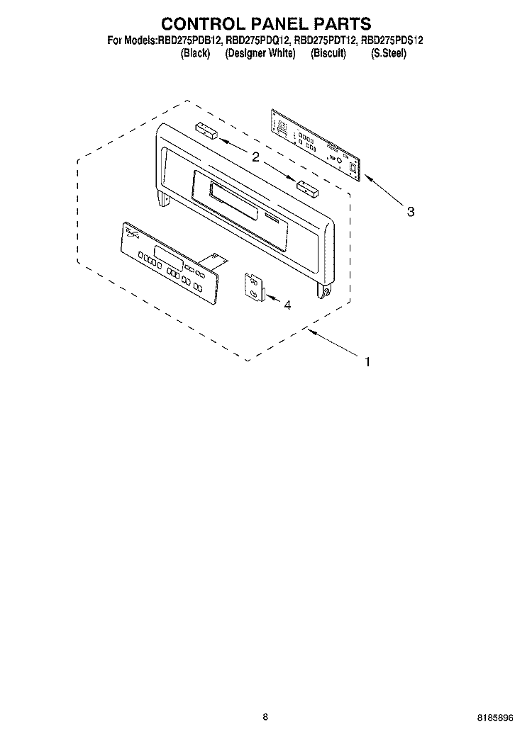 CONTROL PANEL Diagram and Parts List for RBD275PDQ12  Whirlpool Wall Oven