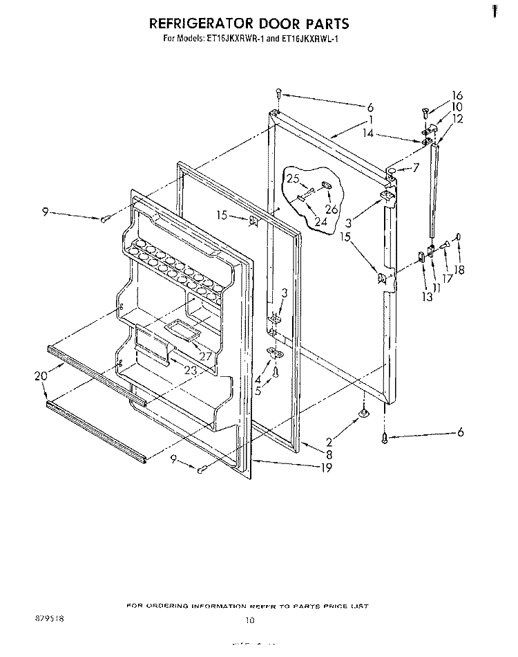 REFRIGERATOR DOOR , NOT ILLUSTRATED Diagram and Parts List for ET16JKXRWR1  Whirlpool Refrigerator