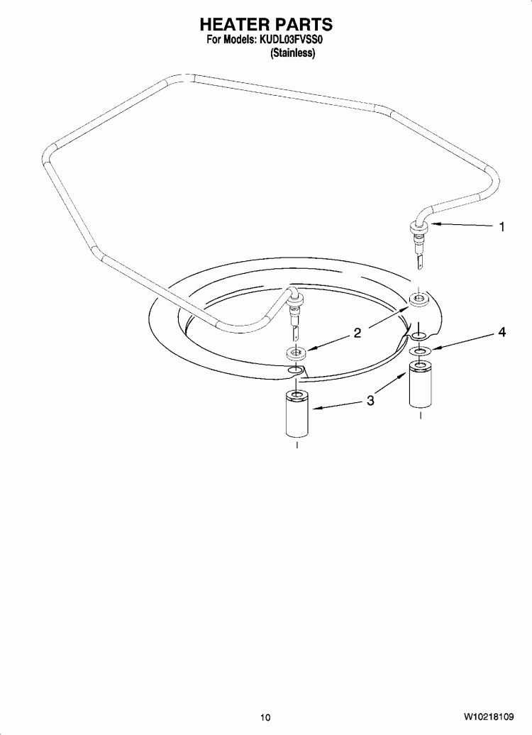 HEATER PARTS Diagram and Parts List for KUDL03FVSS0  KitchenAid Dishwasher