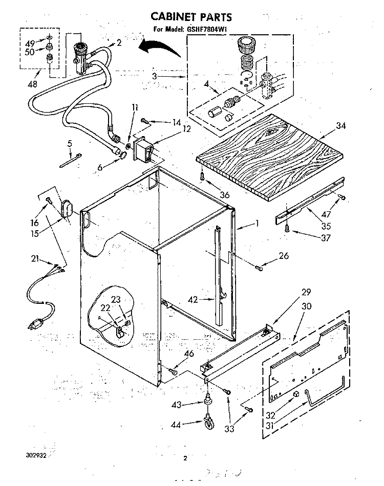 CABINET Diagram and Parts List for GSHF7804W1  Whirlpool Dishwasher