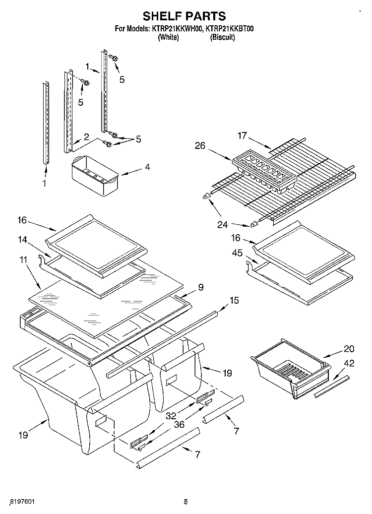 SHELF Diagram and Parts List for KTRP21KKBT00  KitchenAid Refrigerator