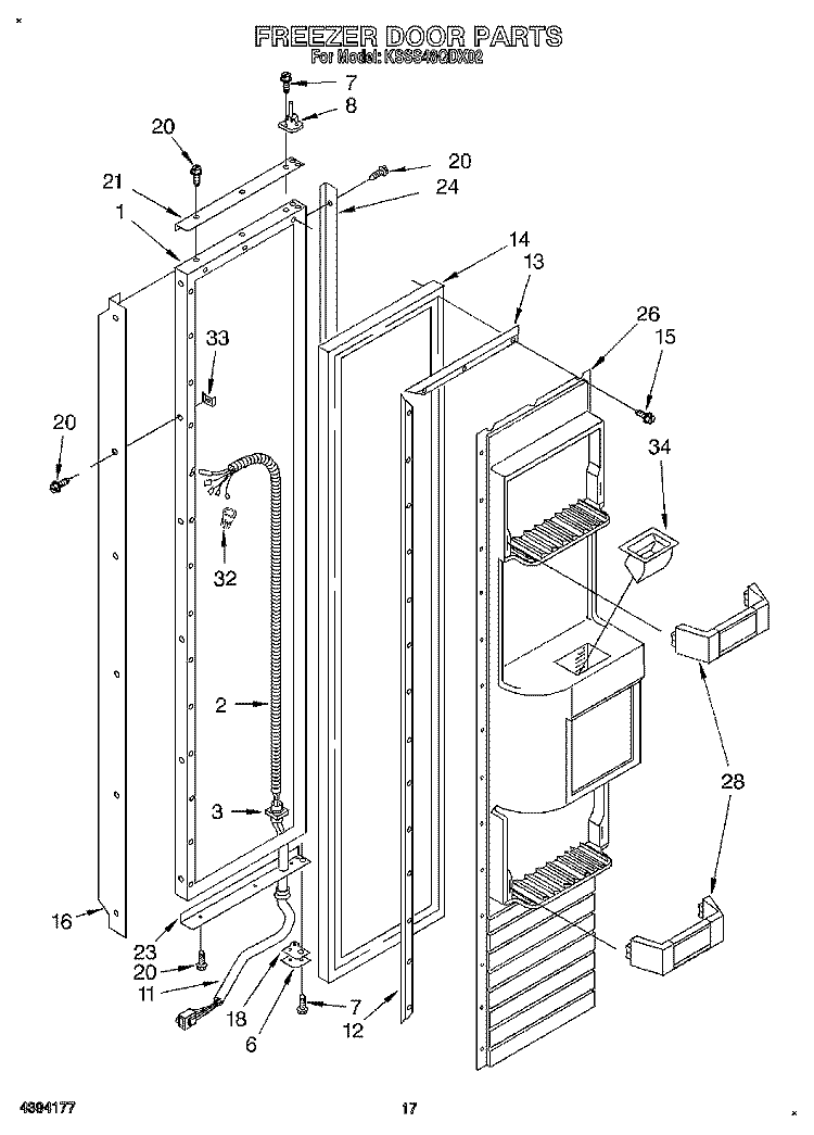 FREEZER DOOR Diagram and Parts List for KSSS48QDX02  KitchenAid Refrigerator