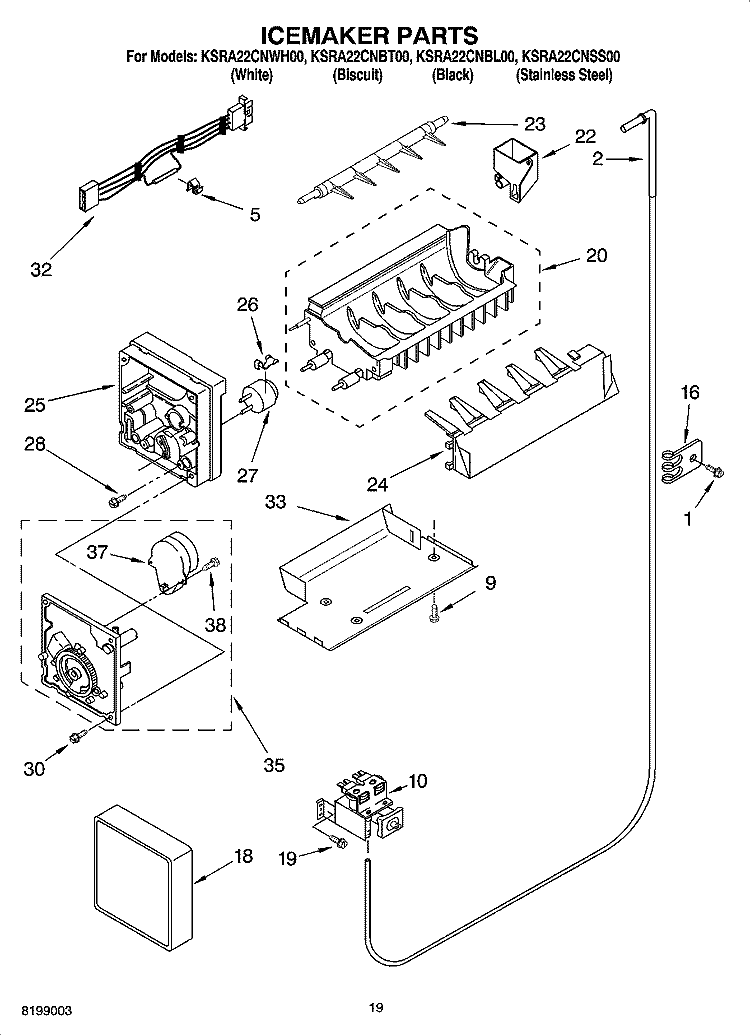 ICEMAKER PARTS Diagram and Parts List for KSRA22CNSS00  KitchenAid Refrigerator