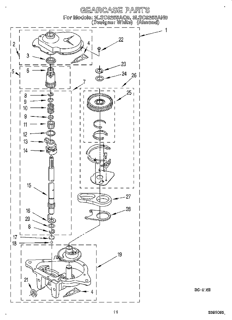 GEARCASE Diagram and Parts List for 3LSC9255AN0  Whirlpool Washer