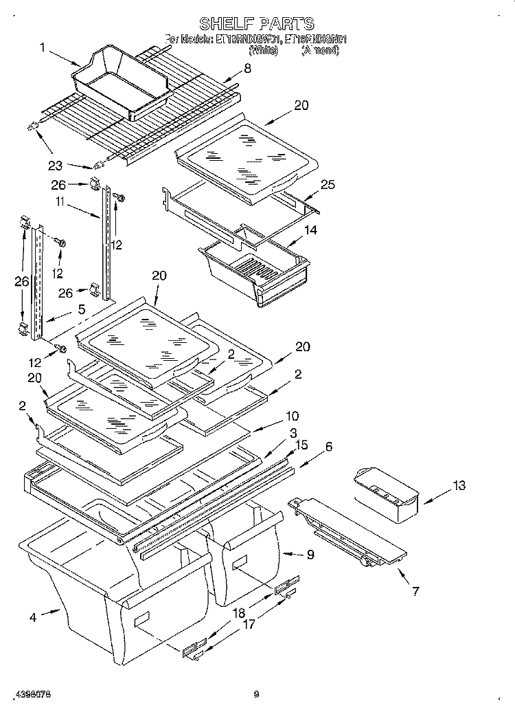 SHELF Diagram and Parts List for ET19RMXGW01  Whirlpool Refrigerator