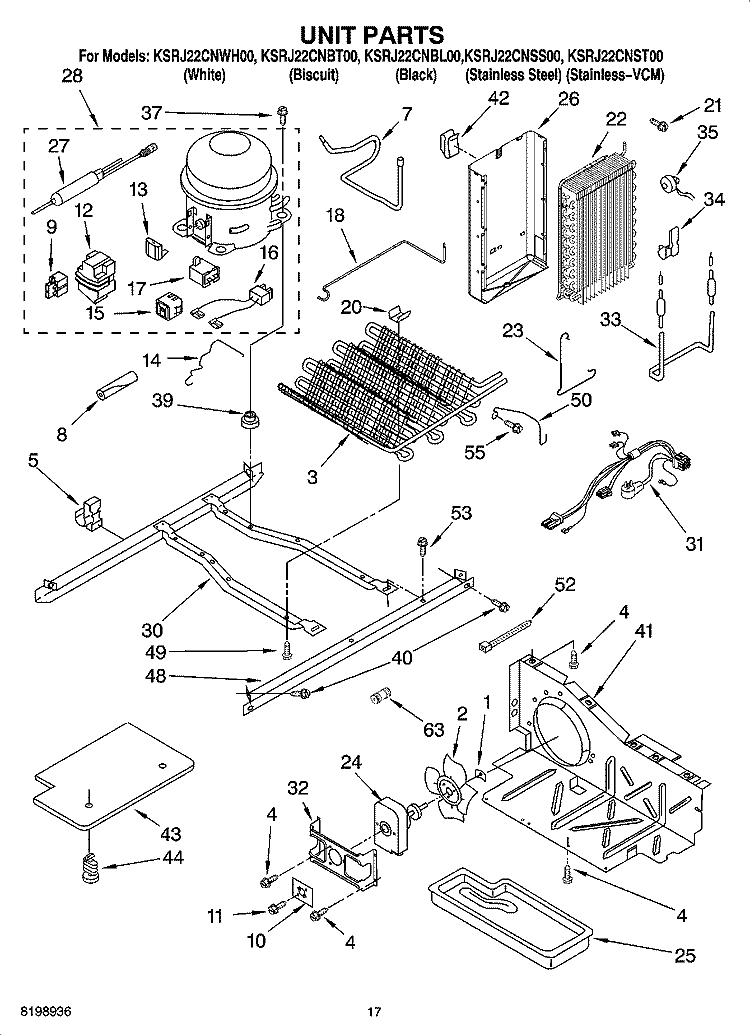 UNIT PARTS Diagram and Parts List for KSRJ22CNWH00  KitchenAid Refrigerator
