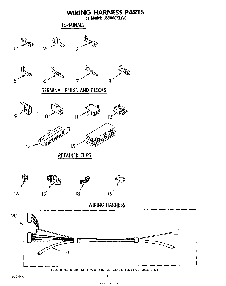 WIRING HARNESS Diagram and Parts List for LB3000XLW0  Whirlpool Washer