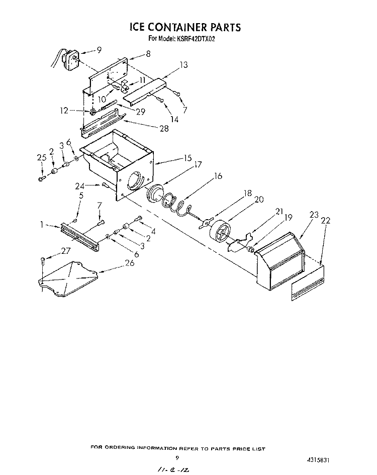 ICE CONTAINER Diagram and Parts List for KSRF42DTX02  KitchenAid Refrigerator