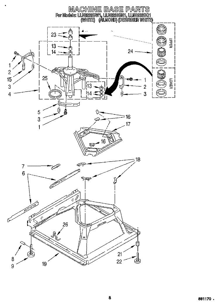 MACHINE BASE Diagram and Parts List for LLN8233BN1  Whirlpool Washer