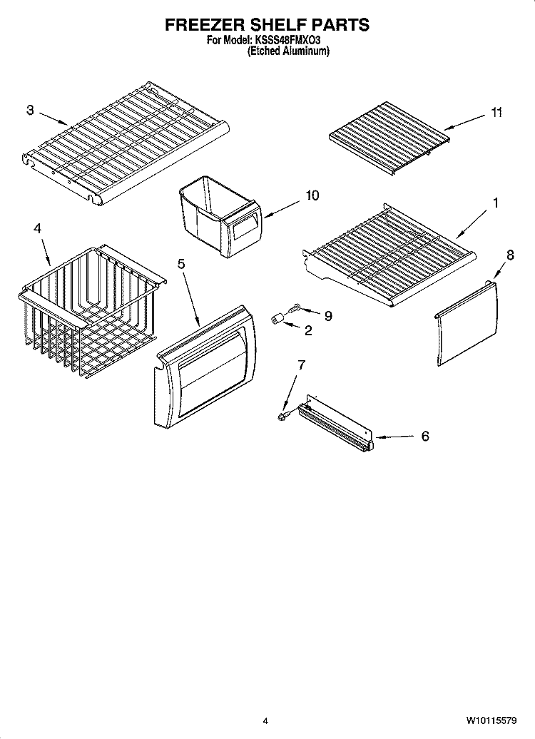 FREEZER SHELF PARTS Diagram and Parts List for KSSS48FMXO3  KitchenAid Refrigerator