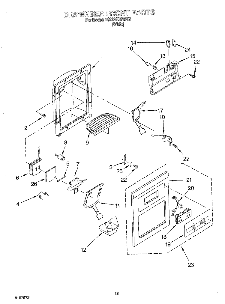 DISPENSER FRONT Diagram and Parts List for TS22AEXHW03  Whirlpool Refrigerator