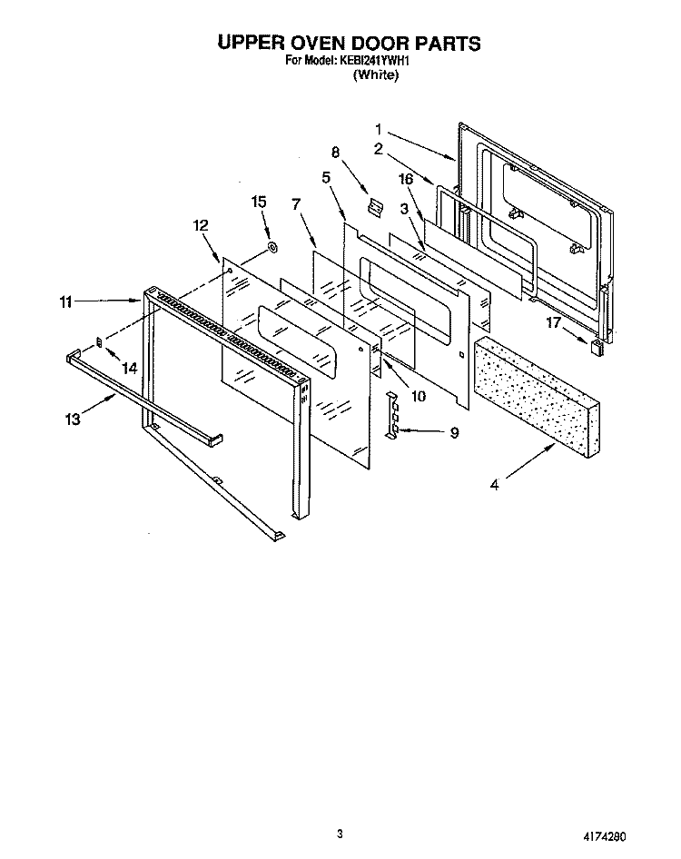 UPPER OVEN DOOR Diagram and Parts List for KEBI241YWH1  KitchenAid Wall Oven