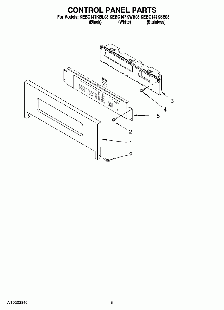 CONTROL PANEL PARTS Diagram and Parts List for KEBC147KBL08  KitchenAid Wall Oven