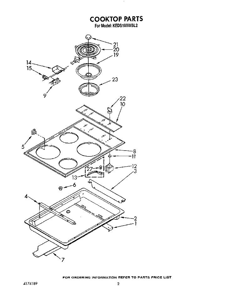 COOKTOP Diagram and Parts List for KEDS100WWH2  KitchenAid Range