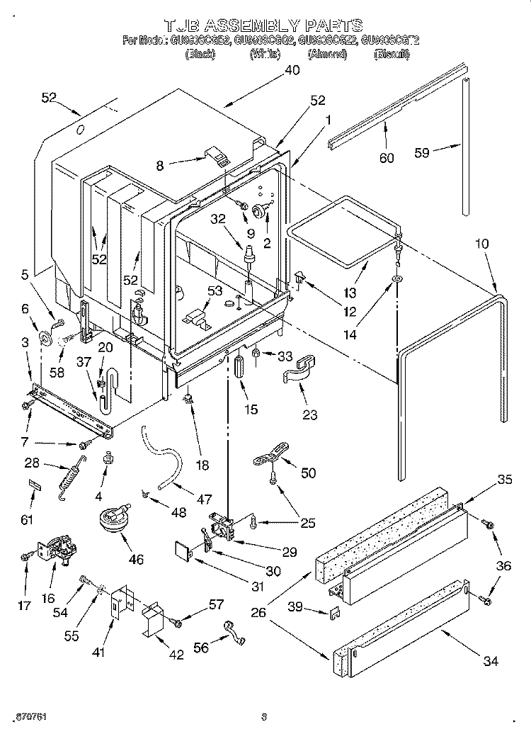 TUB ASSEMBLY Diagram and Parts List for GU980SCGZ2  Whirlpool Dishwasher