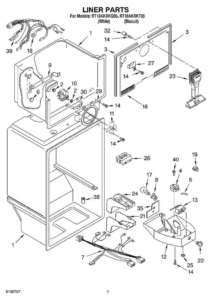 LINER PARTS Diagram and Parts List for RT18AKXKT05  Roper Refrigerator