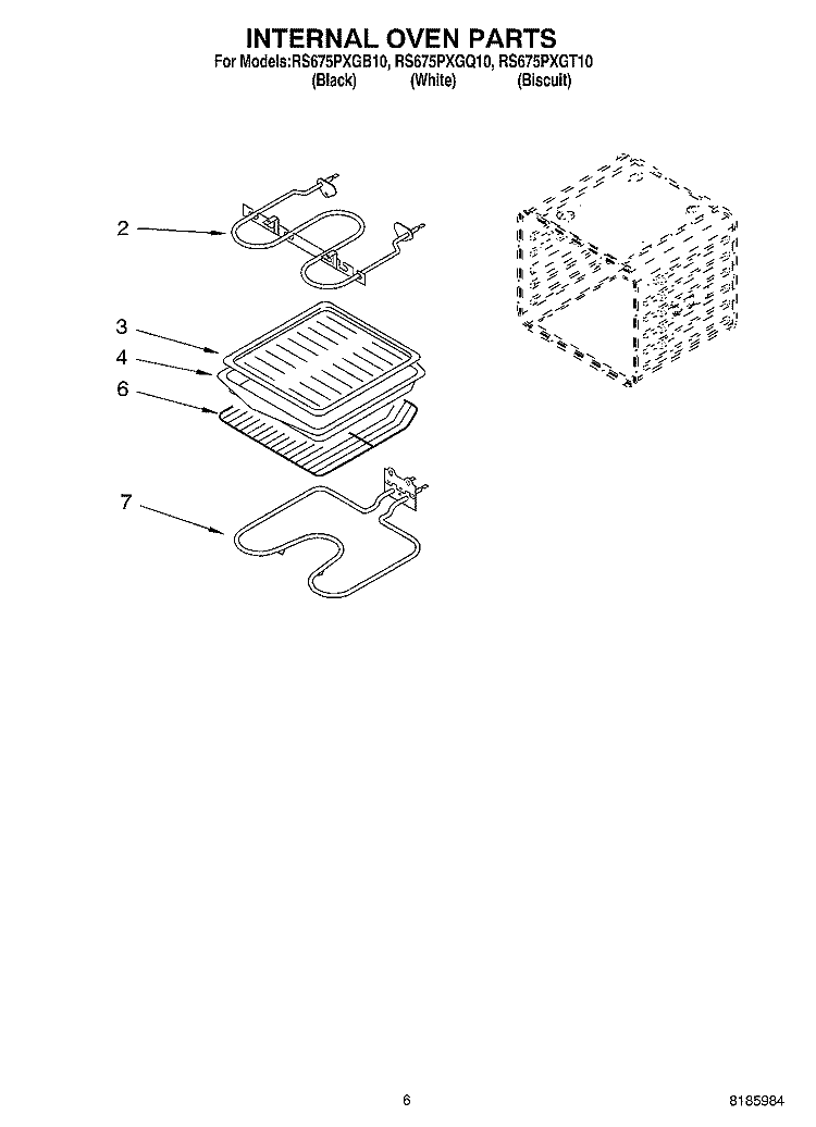 INTERNAL OVEN Diagram and Parts List for RS675PXGB10  Whirlpool Range