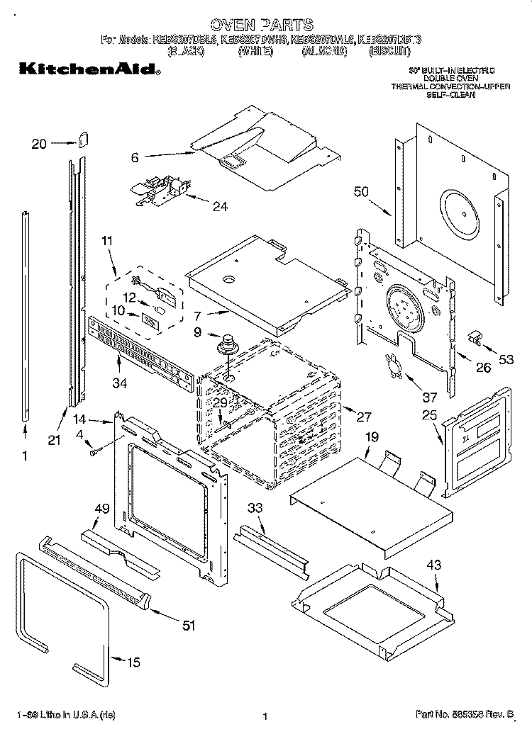 OVEN Diagram and Parts List for KEBS207DBL6  KitchenAid Wall Oven