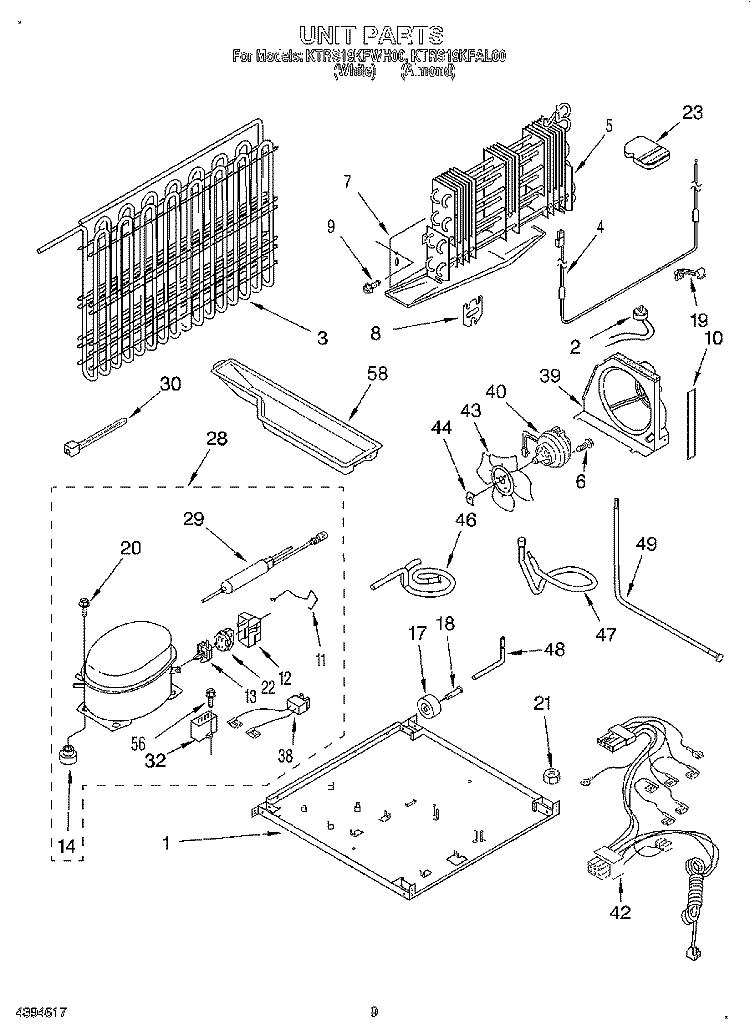 UNIT Diagram and Parts List for KTRS19KFWH00  KitchenAid Refrigerator