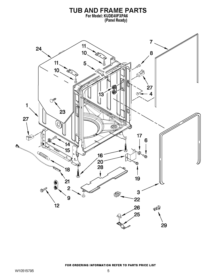 TUB AND FRAME PARTS Diagram and Parts List for KUDE40FXPA6  KitchenAid Dishwasher