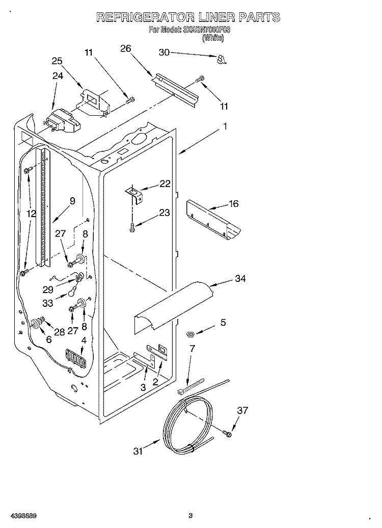 REFRIGERATOR LINER Diagram and Parts List for 3XKGN7050F03  Whirlpool Refrigerator