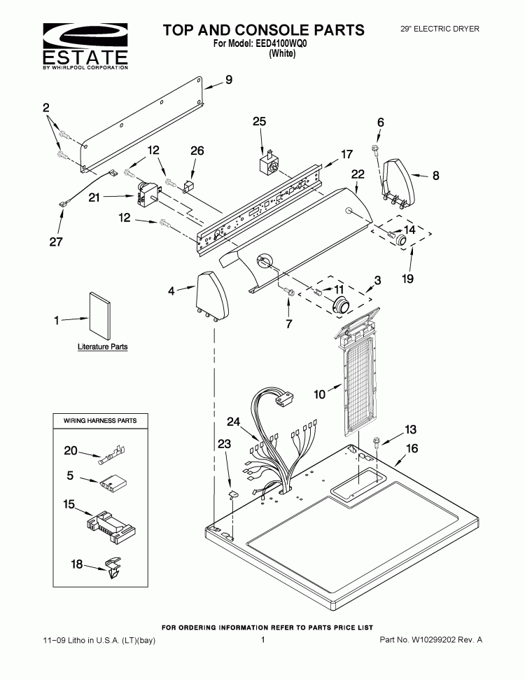 TOP AND CONSOLE PARTS Diagram and Parts List for EED4100WQ0  Estate Dryer