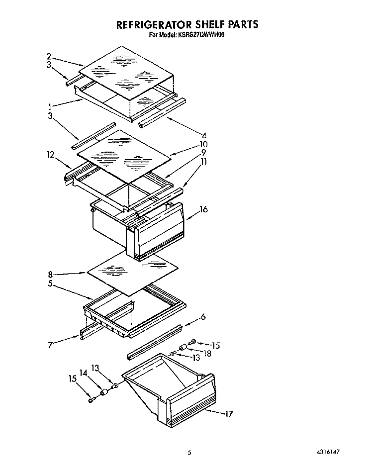 REFRIGERATOR SHELF Diagram and Parts List for KSRS27QWWH00  KitchenAid Refrigerator