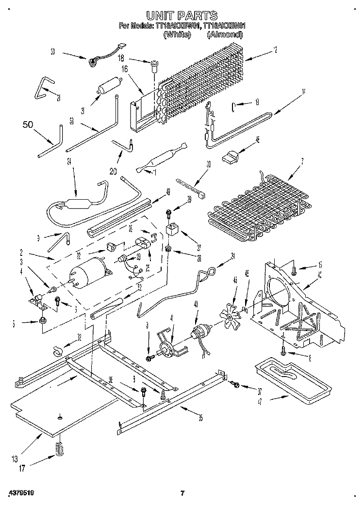UNIT Diagram and Parts List for TT18AKXBN01  Estate Refrigerator