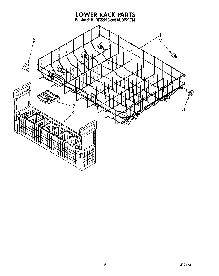 LOWER RACK Diagram and Parts List for KUDP220T3  KitchenAid Dishwasher