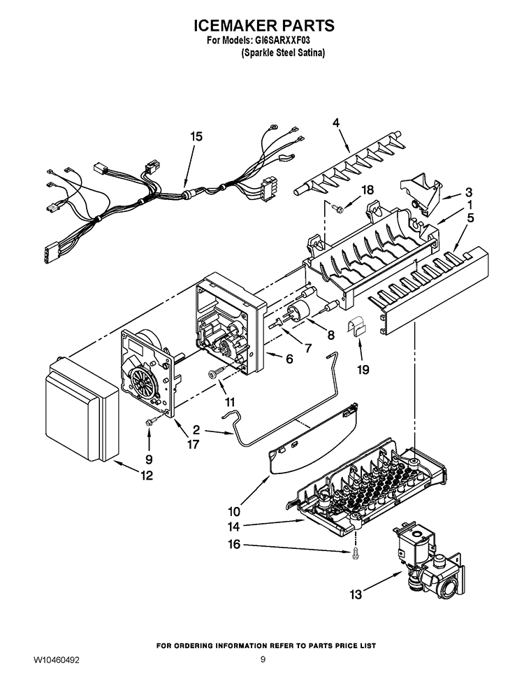 ICEMAKER PARTS Diagram and Parts List for GI6SARXXF03  Whirlpool Refrigerator