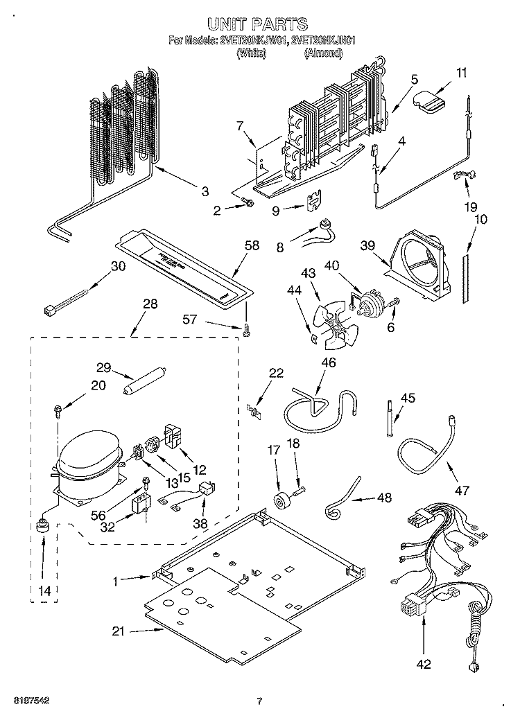 UNIT Diagram and Parts List for 2VET20NKJW01  Whirlpool Refrigerator