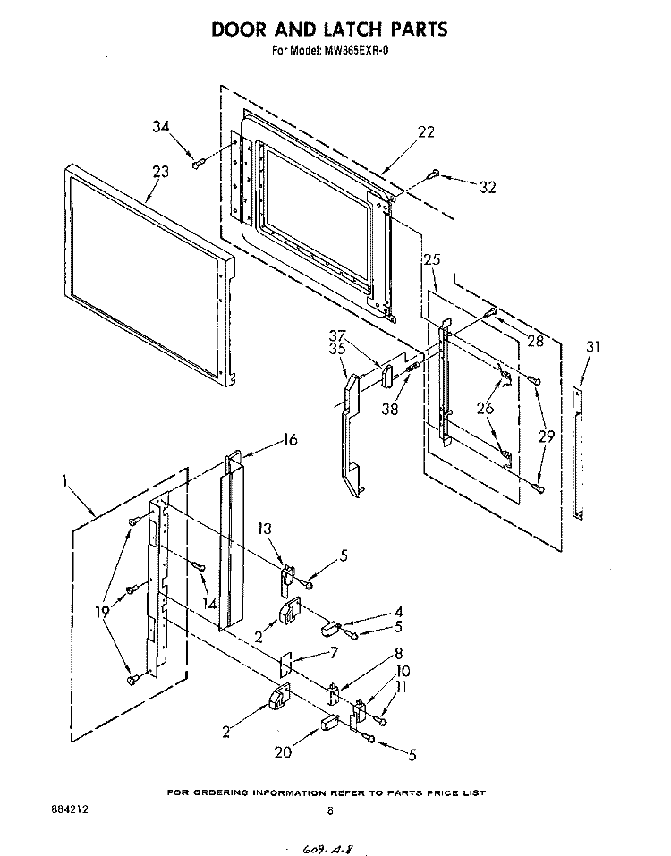 DOOR AND LATCH Diagram and Parts List for MW865EXR0  Whirlpool Microwave