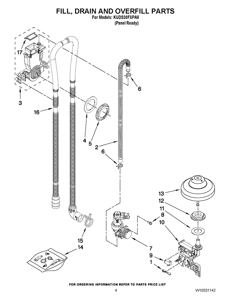FILL, DRAIN AND OVERFILL PARTS Diagram and Parts List for KUDS30FXPA8  KitchenAid Dishwasher