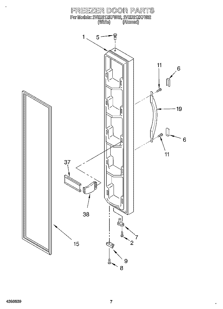 FREEZER DOOR Diagram and Parts List for 2VED21ZKFN02  Whirlpool Refrigerator