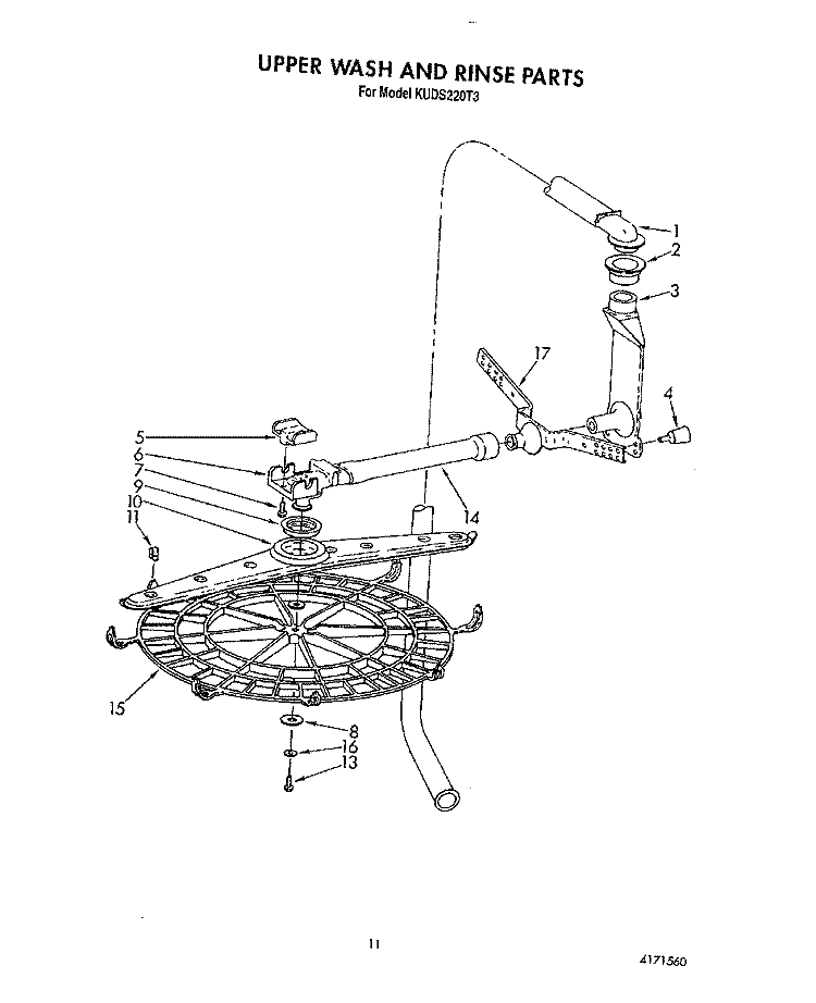 UPPER WASH AND RINSE Diagram and Parts List for KUDS220T3  KitchenAid Dishwasher