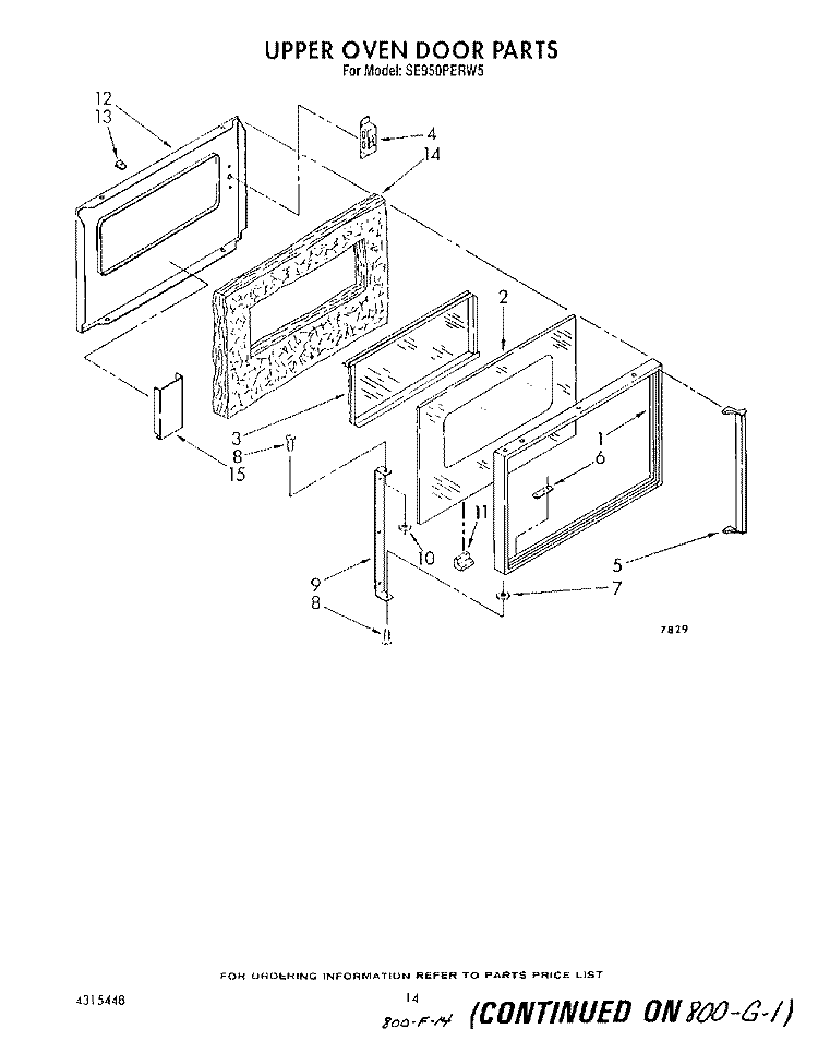 UPPER OVEN DOOR Diagram and Parts List for SE950PERW5  Whirlpool Range