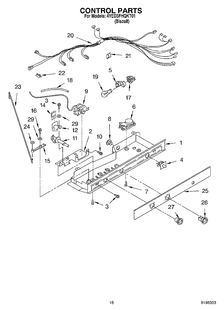 CONTROL PARTS Diagram and Parts List for 4YED5FHQKT01  Whirlpool Refrigerator