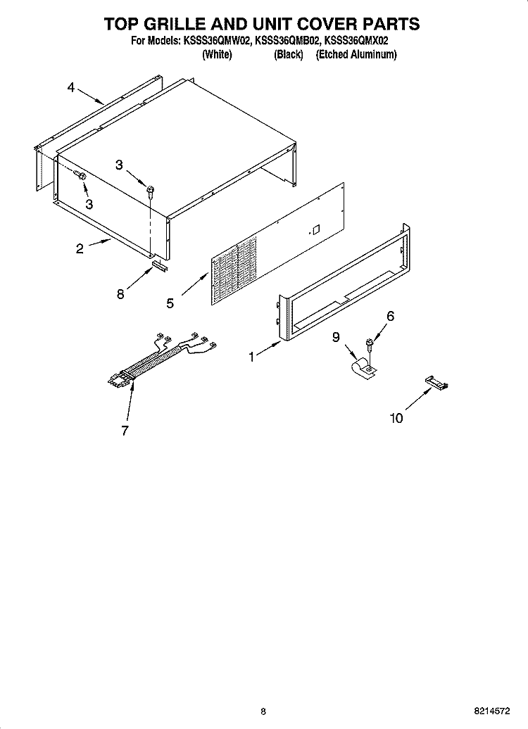 TOP GRILLE AND UNIT COVER PARTS Diagram and Parts List for KSSS36QMB02  KitchenAid Refrigerator