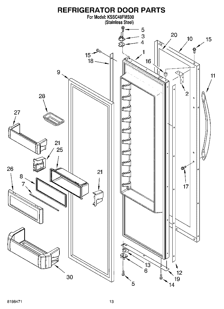REFRIGERATOR DOOR PARTS Diagram and Parts List for KSSC48FMS00  KitchenAid Refrigerator