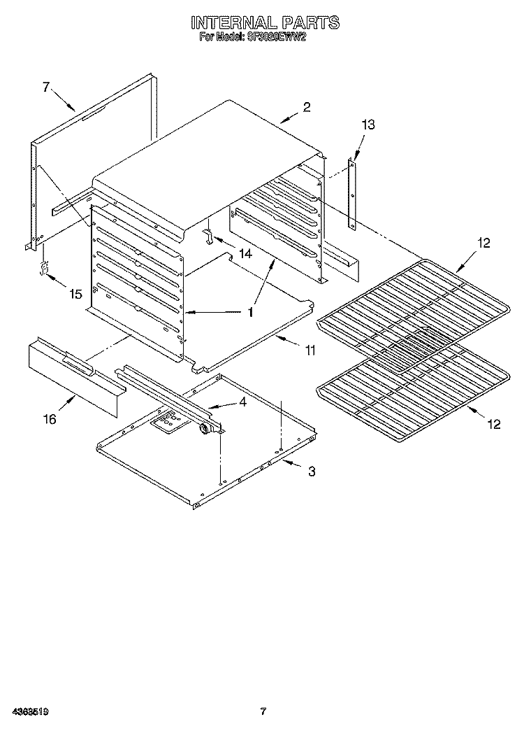INTERNAL Diagram and Parts List for SF3020EWW2  Whirlpool Range