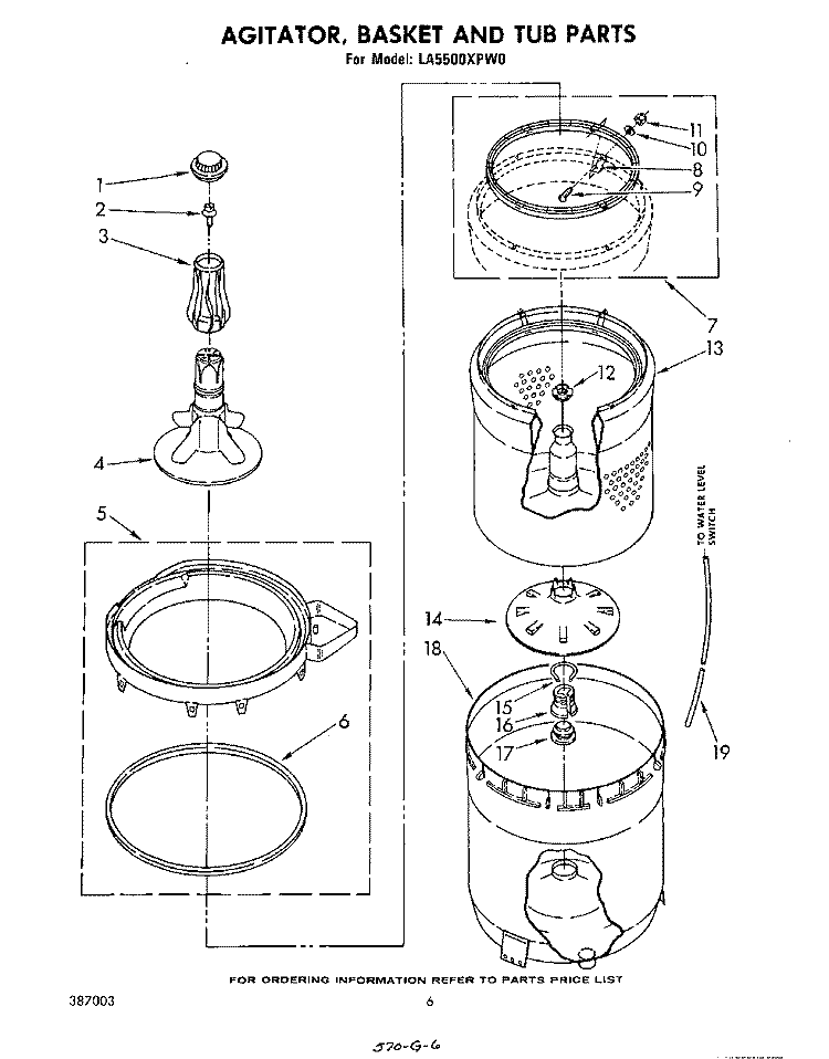 AGITATOR, BASKET AND TUB Diagram and Parts List for LA5500XPW0  Whirlpool Washer