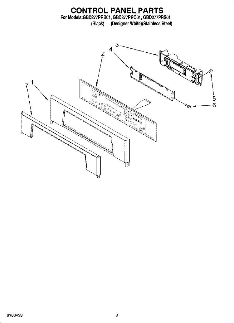 CONTROL PANEL PARTS Diagram and Parts List for GBD277PRB01  Whirlpool Wall Oven